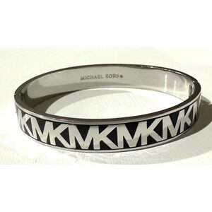 Michael Kors Bangle Bracelet MK Logo Women Silver/Black MKJ8111040
